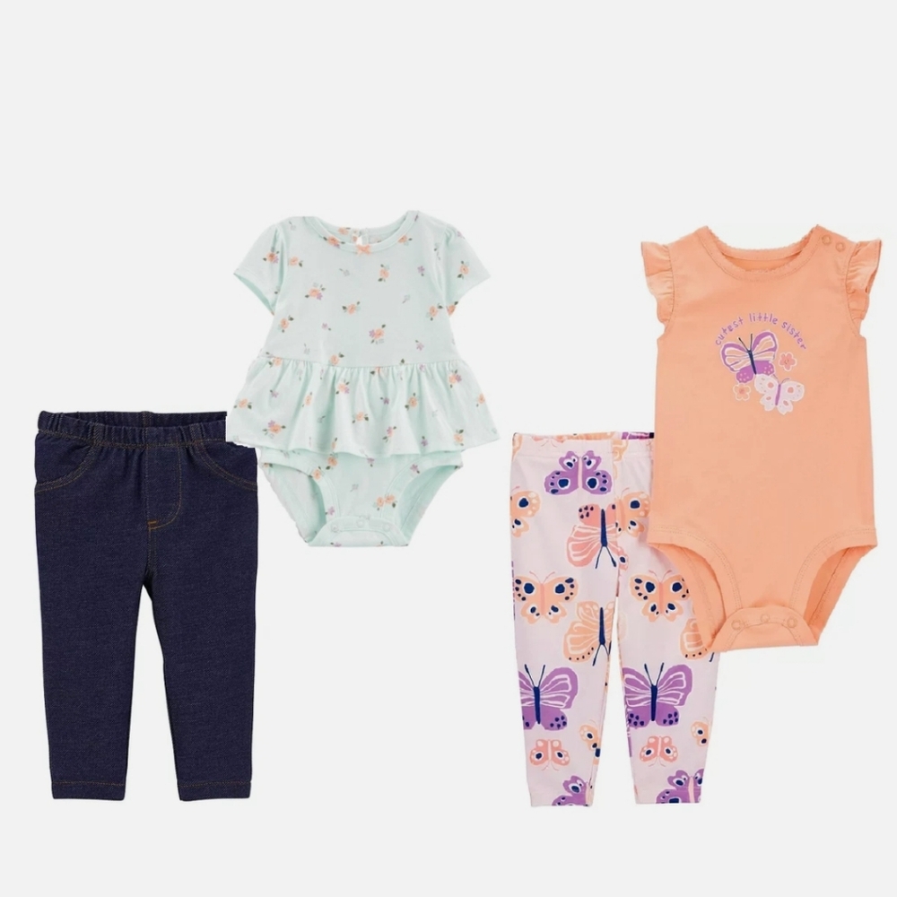 Carter's Baby Girls' 4-Piece Cutest Little Sister Bodysuit & Pants Set Size-24M